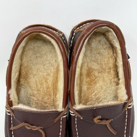 Cabelas Oil Tanned Leather Slippers Mens 9 M Sherpa Lined Moccasin Loafers - Picture 7 of 16